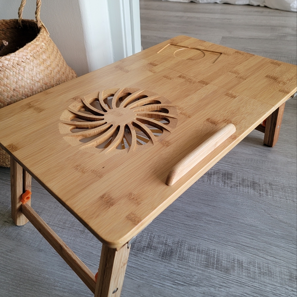Nnewvante adjustable bamboo table with fan and drawer